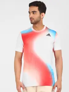 ADIDAS Men White Colourblocked Slim Fit T-shirt