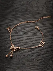 Yellow Chimes Rose Gold-Plated Stainless Steel Butterfly Charm Anklet