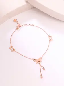 Yellow Chimes Rose Gold-Plated Stainless Steel Butterfly Charm Anklet