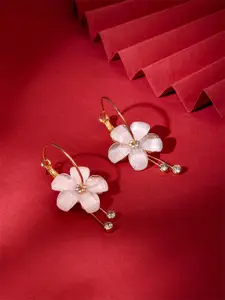 Yellow Chimes White & Gold-Toned Floral Hoop Earrings