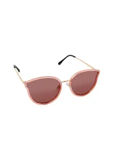 Aeropostale Women Pink Lens & Gold-Toned Oval Sunglasses with Polarised and UV Protected Lens
