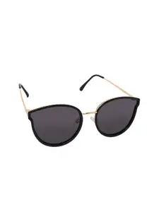 Aeropostale Women Black Lens & Gold-Toned Oval Sunglasses with Polarised and UV Protected Lens