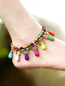 Yellow Chimes Multi-Colored Beaded Bohemian Anklet