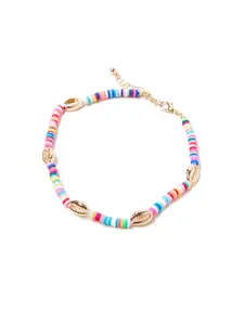 FOREVER 21 Gold-Toned & Multicolored Cowrie Shell Beaded Anklet