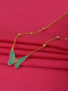 Carlton London Gold-Plated & Turquoise Blue Brass Enamelled Necklace