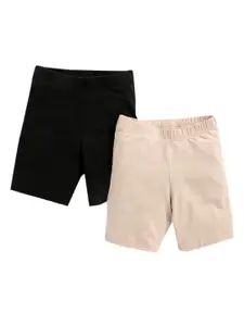 Charm n Cherish Girls Pack of 2 Beige & Black Skinny Fit Training or Gym Sports Shorts