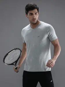 Crocodile Men Grey V-Neck Cotton T-shirt