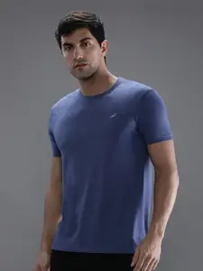 Crocodile Men Blue Solid Cotton T-shirt