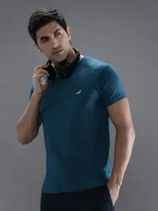 Crocodile Men Teal Blue Cotton T-shirt