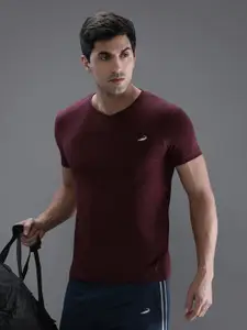 Crocodile Men Maroon V-Neck Cotton T-shirt