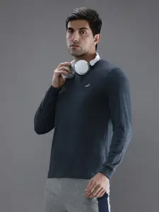 Crocodile Men Blue Solid Cotton T-shirt