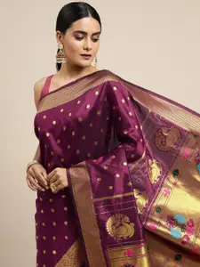Royal Rajgharana Saree Purple Ethnic Motifs Silk Blend Paithani Sarees