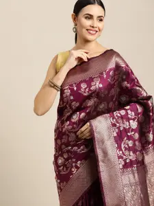Royal Rajgharana Saree Maroon & Gold Ethnic Motifs Zari Celebrity Banarasi Sarees