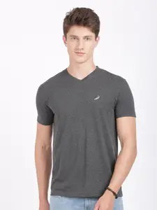 Crocodile Men Grey V-Neck T-shirt