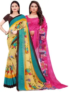 Florence Pack Of 2  Beige & Pink Floral Pure Georgette Saree