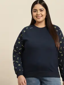 Sztori Women Plus Size Solid Foil Print Detail Sweatshirt