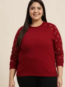 Sztori Women Plus Size Maroon Solid Sweatshirt