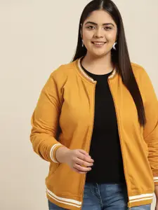 Sztori Women Plus Size Mustard Yellow Solid Sweatshirt