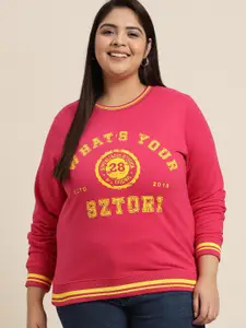 Sztori Women Plus Size Pink Printed Sweatshirt