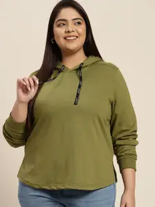 Sztori Women Plus Size Green Hooded Sweatshirt