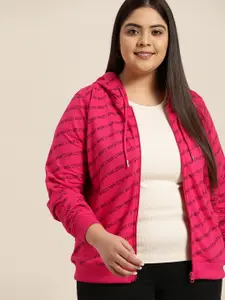 Sztori Women Plus Size Pink Printed Hooded Sweatshirt