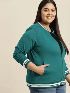 Sztori Women Plus Size Teal Green Printed Sweatshirt