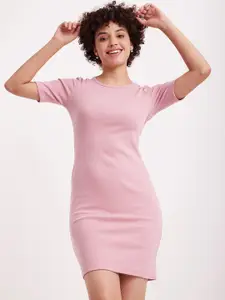 FableStreet Pink Solid Formal Bodycon Dress