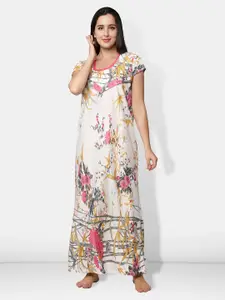 Be You White Printed Feeding Gown For Women