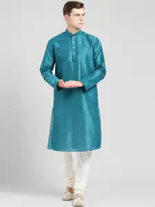 KISAH Men Teal Solid Kurta Set