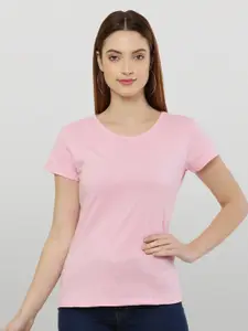 The Label Bar Women Pink Solid Round Neck T-shirt
