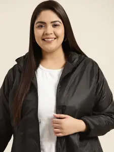 Sztori Women Plus Size Black Windcheater Tailored Jacket With Hood