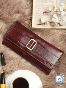 Teakwood Leathers Women Maroon & Cream-Coloured Leather Two Fold Wallet