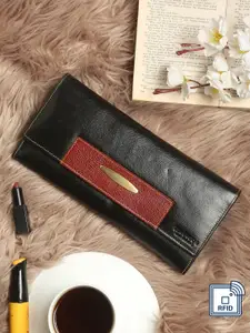 Teakwood Leathers Women Black & Cream-Coloured Leather Two Fold Wallet