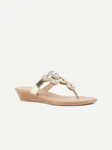 Carlton London Gold-Toned Embellished Wedge Heels