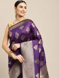 Royal Rajgharana Saree Aubergine & Gold Ethnic Motifs Zari Celebrity Banarasi Sarees