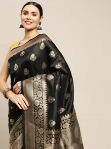 Royal Rajgharana Saree Black & Gold Ethnic Motifs Zari Celebrity Banarasi Sarees