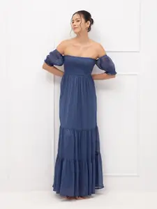 20Dresses Blue Off-Shoulder Chiffon Maxi Dress