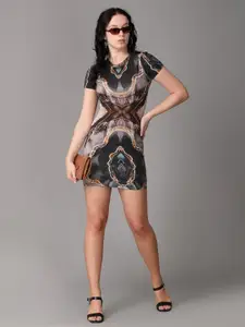 Oh So Fly Multicoloured Ethnic Motifs Cowl Neck Sheath Dress