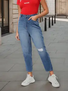 Flying Machine Women Blue High-Rise Low Distress Light Fade Stretchable Straight Fit Jeans