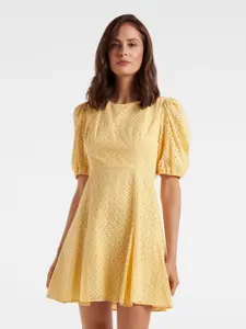 Forever New Yellow Self Design Fit and Flare Dress
