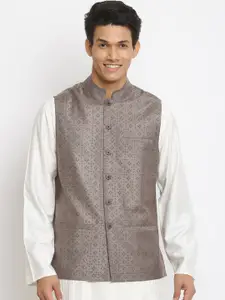 Fabindia Men Grey Printed Woven Nehru Jackets