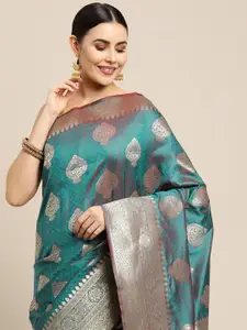 Royal Rajgharana Saree Blue & Gold Ethnic Motifs Zari Silk Blend Celebrity Banarasi Sarees