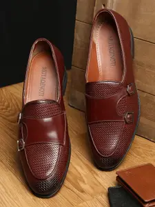 MUTAQINOTI Men Maroon  Solid Formal Monk Shoes