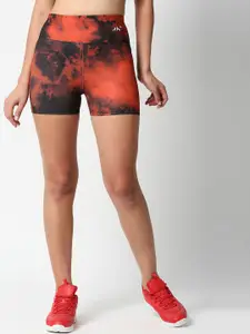 AESTHETIC NATION Women Red Printed Slim Fit High-Rise Training or Gym Sports Shorts