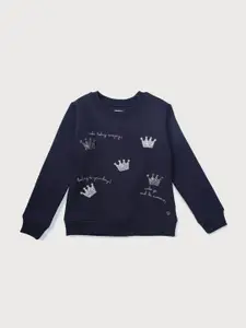 Gini and Jony Girls Navy Blue Applique Sweatshirt