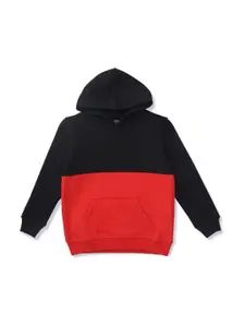 Gini and Jony Boys Red Colourblocked Hooded Cotton Sweatshirt