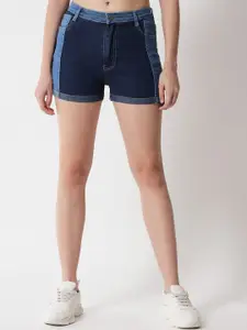 The Dry State Women Blue Skinny Fit High-Rise Denim Shorts