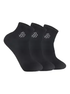 Bonjour Men Pack Of 3 Black Brand Logo Printed Ankle Length Socks
