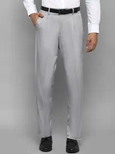 Louis Philippe Men Grey Regular Fit Solid Pleated Trousers