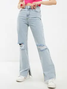LC Waikiki Women Blue Straight Fit Pure Cotton Slash Knee Jeans